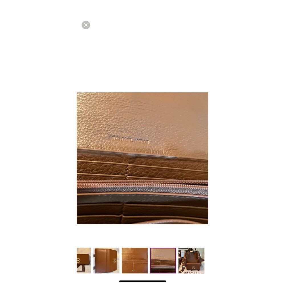 Michael Kors Fulton Carryall Leather Wallet Camel Brown Gold Hardware Classic - Picture 6 of 16